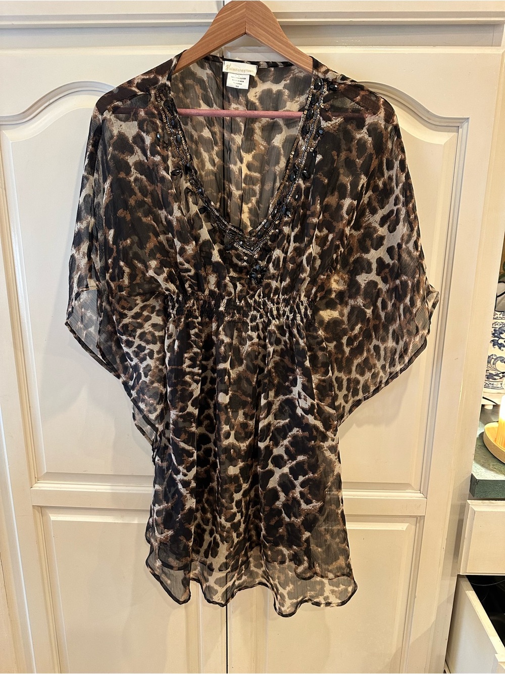 Collection XIIX Sheer Leopard V-Neck Tunic in Brown and Black